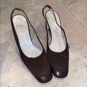 Vintage Salvatore Ferragamo Slingback Suede Heels